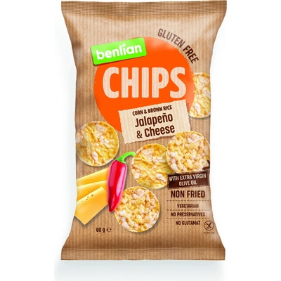 Benlian Rice Chips chipsy z kukuřice a hnědé rýže s příchutí jalapeno a sýru 60 g