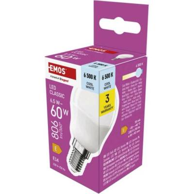 Emos LED žiarovka Classic Mini Globe E14 6,5 W 60 W 806 lm Studená biela ZQ1E44