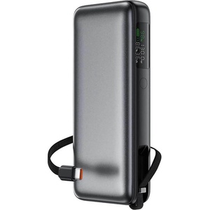 ACEFAST Външна батерия с вграден USB-C кабел, USB-C и USB-A портове и технология за бързо зареждане - Acefast M22 Power Bank PD 130W 20000 mAh with Built-in USB-C Cable (черен) (M22-20000)