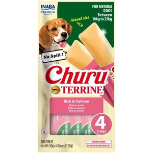 Inaba Foods Dog Churu Terrine - Лакомство за кучета, фин крем със Сьомга, 4 броя х 30 грама, Япония EUD537
