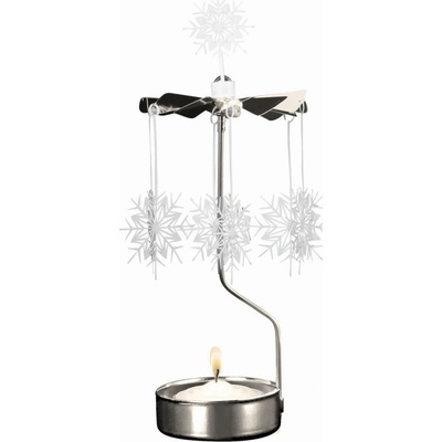 Pluto Design Rotujúci svietnik Silver White Snowflakes