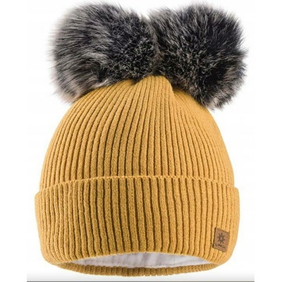 Fashionweek dámská zimní čepice se dvěma bambulkami WOOL2 Hořčičný