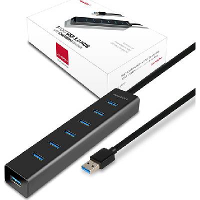 AXAGON HUE-SA7BP, 7x USB 3.0 ALU CHARGING hub, vč. AC adaptéru, kabel USB-A 40cm