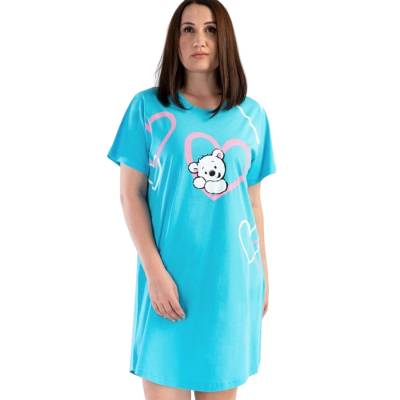 Макси нощница в тюркоазено с апликация сърца и мече