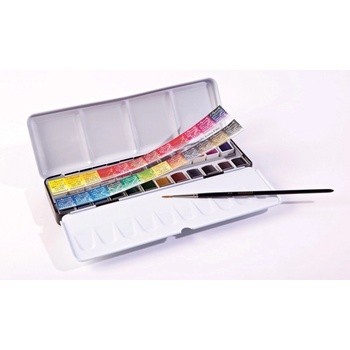 Sennelier sada akvarelových barev v plech. krabičce, 24 půlpánviček