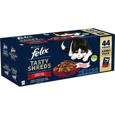 Felix Tasty Shreds kapsičky hovězí, kuře, kachna, krůta 44x80 g
