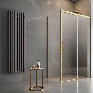 Radaway Правоъгълна душ кабина с плъзгаща се врата Radaway Idea KDJ 130x90 см златисто-прозрачна дясна (387043-09-01R+387050-09-01L)