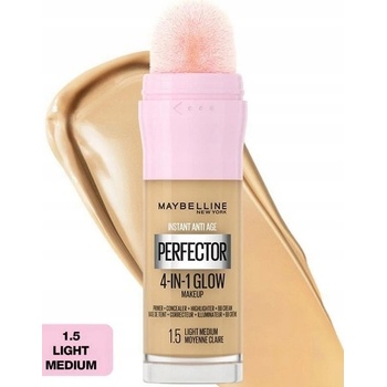 Maybelline Instant Age Rewind Perfector 4-in-1 Glow rozjasňující make-up pro přirozený vzhled 1.5 Light Medium 20 ml