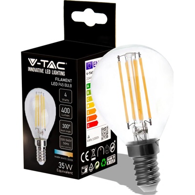 V-TAC Retro LED žiarovka E14, 4W, 400lm, P45, 3000K Teplá biela