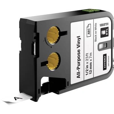 DYMO 1868751 xtl самозалепващ промишлен етикет, винил, 12mm x 7m, черен / бял (1868751)