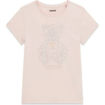 GUESS Розова тениска за момиче с кристално мече Guess
