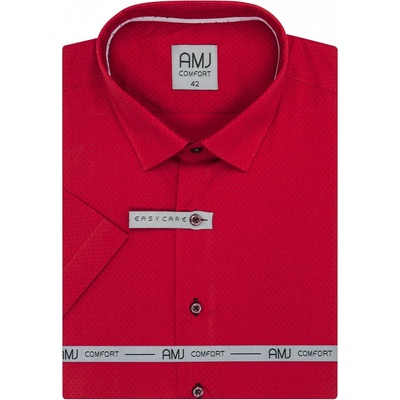 AMJ pánská bavlněná košile krátký rukáv slim-fit VKBR1280 puntíkovaná červená