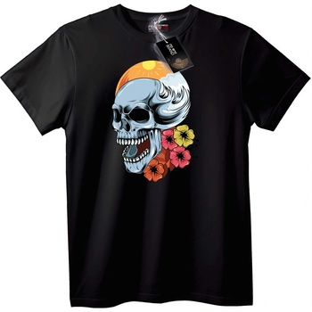 NOONEBRAND Тениска Череп, Слънце и Цветя - 6XL, Black