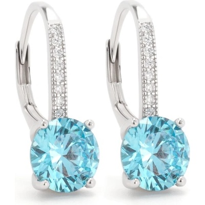 Rafity stříbrné náušnice s akvamarínem a zirkony E0001KL-01