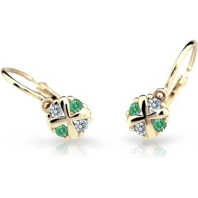 Danfil dětské náušnice C2153 ze žlutého zlata s kamínky Emerald Green zapínání brizura