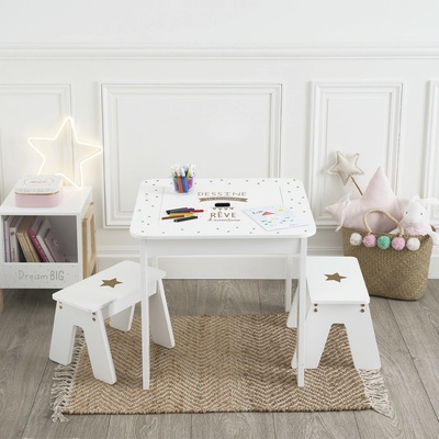 Atmosphera for Kids Detský stôl pre 2 s úložným priestorom biely a zlatý