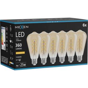 Mexen Vintis 6x LED спирална нажежаема жичка, E27, ST64, 4W, Топло - 2200K, 360 lm, кехлибар (L162-E27-0422-50x06)