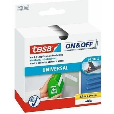 Samolepicí pás pro univerzání použití "On&Off 55225", bílá, suchý zip, 20 mm x 2,5 m, TESA