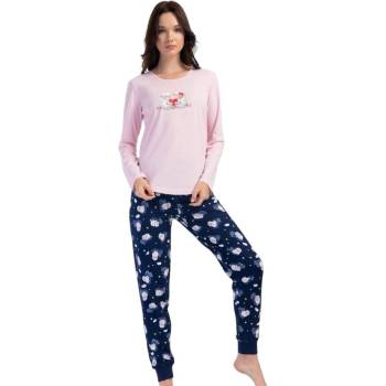Дамска пижама в розово и тъмносиньо с апликация овчици