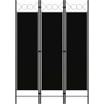 vidaXL Параван за стая, 3 панела, черен, 120x180 см (320702)