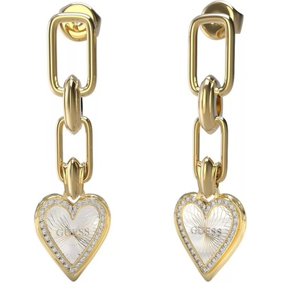 Guess Romantické pozlátené náušnice so zirkónmi Love Me Tender JUBE03236JWYGRHT-U