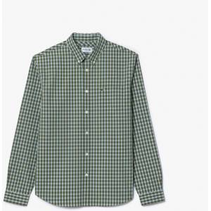 Lacoste Regular-Fit Plaid Poplin Shirt - Khaki
