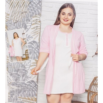 Макси комплект в розово и бяло - халат с нощница