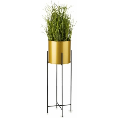 HowHomely KOVOVÝ kvetináč SO STOJANOM GLAMOUR 75 x 24 cm ZLATÁ/ČIERNA