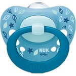 Nuk Силиконова залъгалка NUK - Signature, Синя декорация, с кутия за стерилизиране, 18-36 m (10739680_Момче)