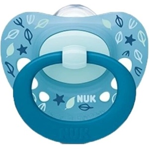 Nuk Силиконова залъгалка NUK - Signature, Синя декорация, с кутия за стерилизиране, 18-36 m (10739680_Момче)