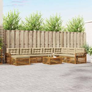 vidaXL Комплект дивани за открито 9 бр. Натурален и Бежов (3373973)