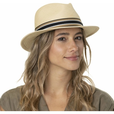 Mayser Mathis luxusní panamský klobouk Fedora s barevnou stuhou UV faktor 80