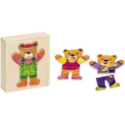 Goki - Дървен пъзел "Мече за обличане" в дървена кутия (57801)