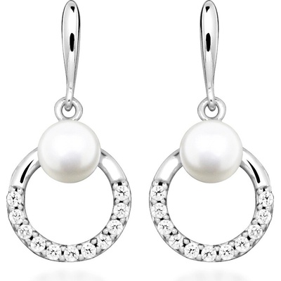 Silver Cat Strieborné visiace náušnice s pravou perlou a zirkónmi Pearls SC602