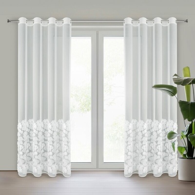 Takoy Bílá záclona ze síťoviny zdobená květinami s přídavkem drobných 3D perliček 140x250 cm průchodka - JASMIN 2 Eva Minge-HF-479752 | 140 x 250 cm