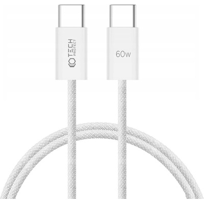 Tech-Protect Кабел с въжена оплетка и бързо зареждане за устройства с USB-C порт (100 см) - Tech-Protect Ultraboost Classic USB-C to USB-C Cable 60W (бял) (THP2404)