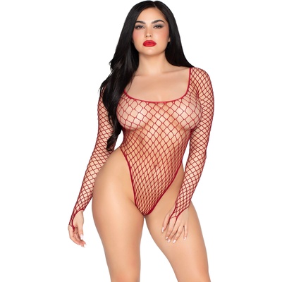 Leg Avenue High-Cut Industrial Net Bodysuit 89377 Burgundy