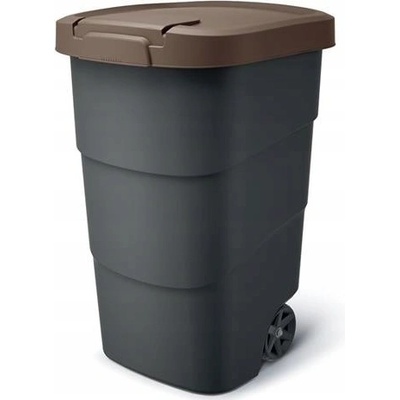 Prosperplast Wheeler Odpadkový koš 110 L s kolečky, antracitový, s hnědou klapkou