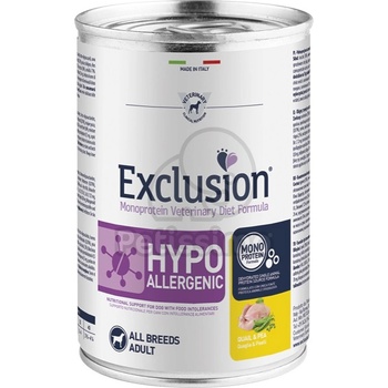 Exclusion Monoprotein Vet Diet Hypoallergenic All Breeds консерва за кучета - пъдпъдък, грах 400 г
