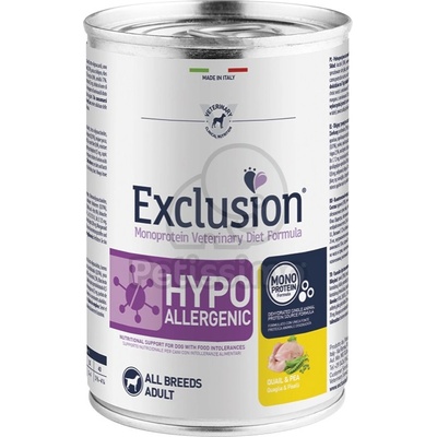 Exclusion Monoprotein Vet Diet Hypoallergenic All Breeds консерва за кучета - пъдпъдък, грах 400 г