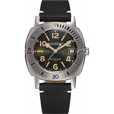 Nivada Grenchen Depthmaster Čísla - Black Leather White Stitching