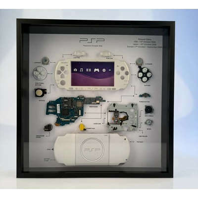 Sony PSP 3000 PlayStation Portable, rámeček s rozebranou retro konzolí
