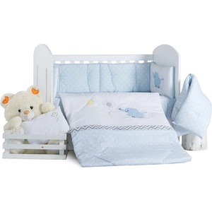 Dizain Бебешки спален комплект Бродерия Слон балон син на бели точки Ластик Цип Comfort Line