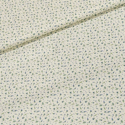 TextilCentrum.cz Bavlněné plátno POLO modrý kvítek na krémové, š.140cm (látka v metráži)