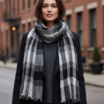 Елегантен шал в сиво и черно с четири десена