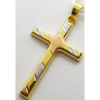 Klenoty Budín Gravírovaný zlatý přívěsek křížek ze tří barev zlata GUPCN 02179