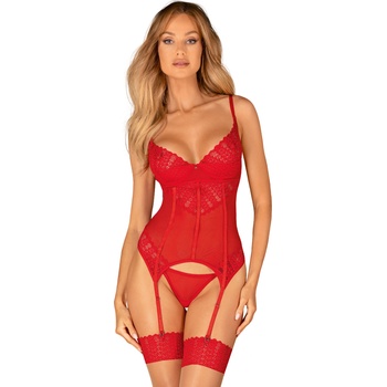 Image 1 of Obsessive Ingridia Corset & Thong Red XL/XXL