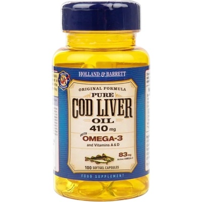 Holland & Barrett Pure Cod Liver Oil 410 mg / with Vitamin A & D [100 Гел капсули]
