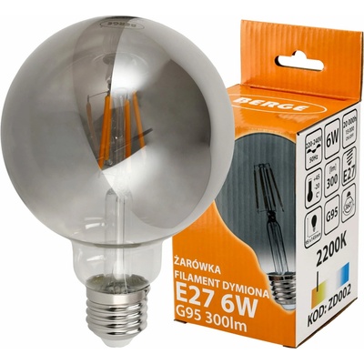 BERGE LED žiarovka G95 E27 6W FILAMENT dymová teplá biela