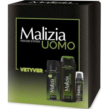 Malizia Uomo Vetyver sprchový šampon 250 ml + deodorant 175 ml + pěna na holení 50 ml dárková sada